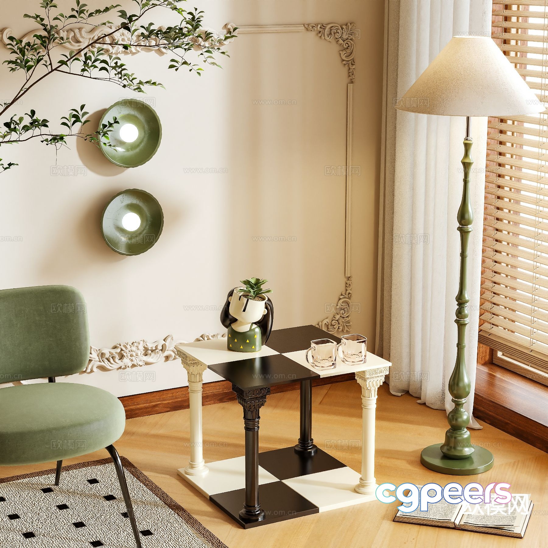 A Living Room With A Table And Chair 3D Model - 4083 - VRAY Render A Living Room With A Table And Chair 3D Model - 4083 - VRAY Render