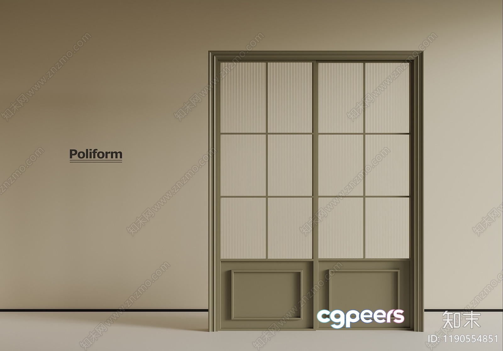 A Sliding Door With A Grid Pattern 3D Model - 6765 - VRAY Render