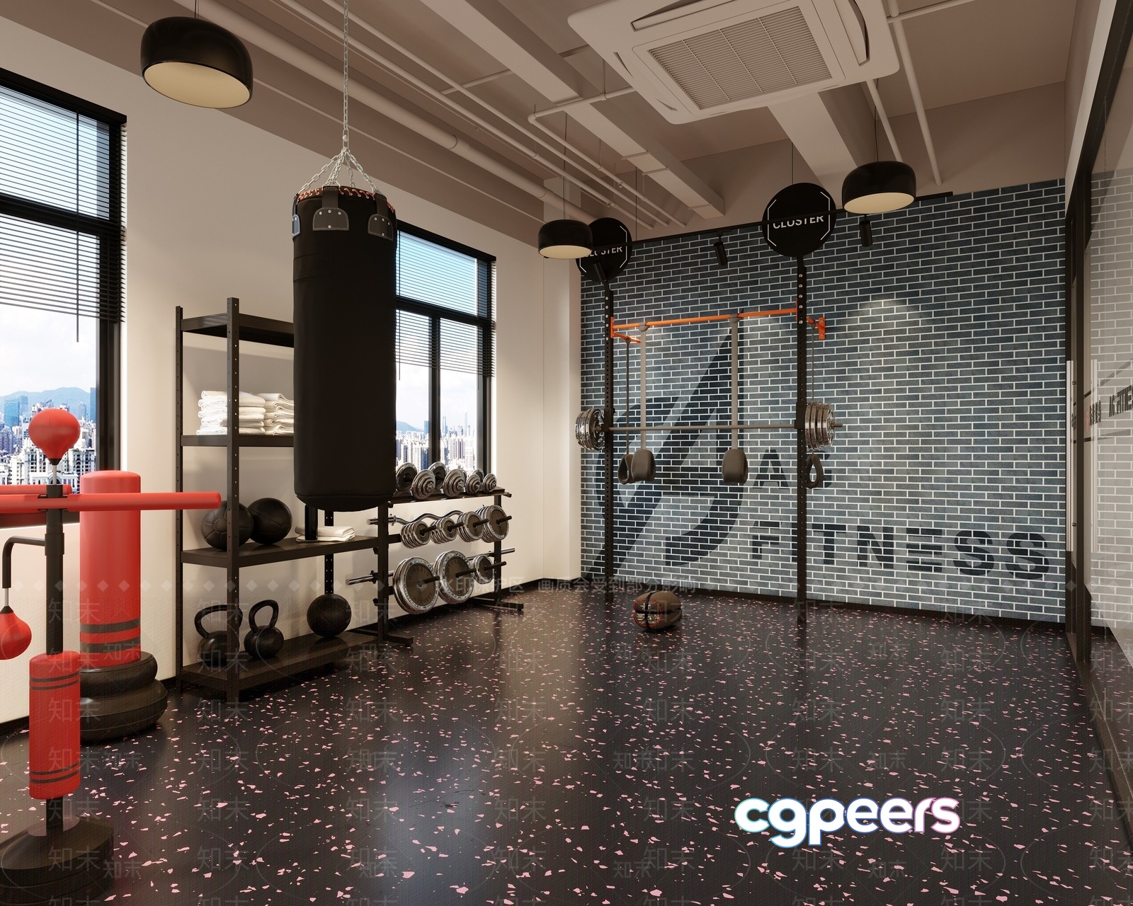 A Gym Room With A Punching Bag 3D Model - 15995 - VRAY Render