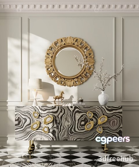 Gold And Black Sideboard 3D Model - 23336 - VRAY Render Gold And Black Sideboard 3D Model - 23336 - VRAY Render