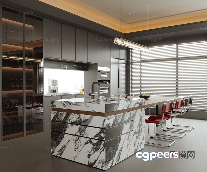 Modern Kitchen Island 3D Model - 6798 - VRAY Render