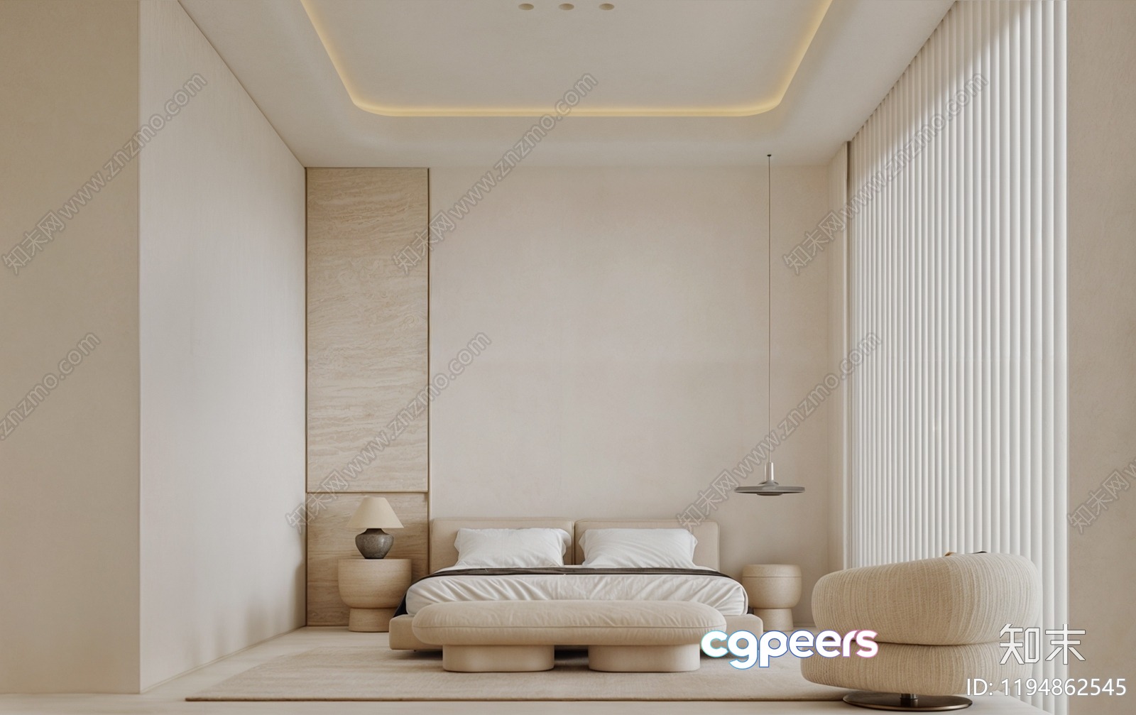 Modern Minimalist Bedroom 3D Model - 16664 - CORONA Render