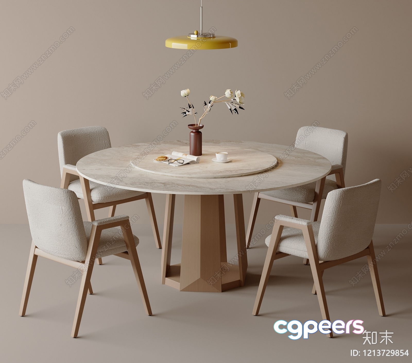A Round Dining Table With A Marble Top 3D Model - 6926 - VRAY Render