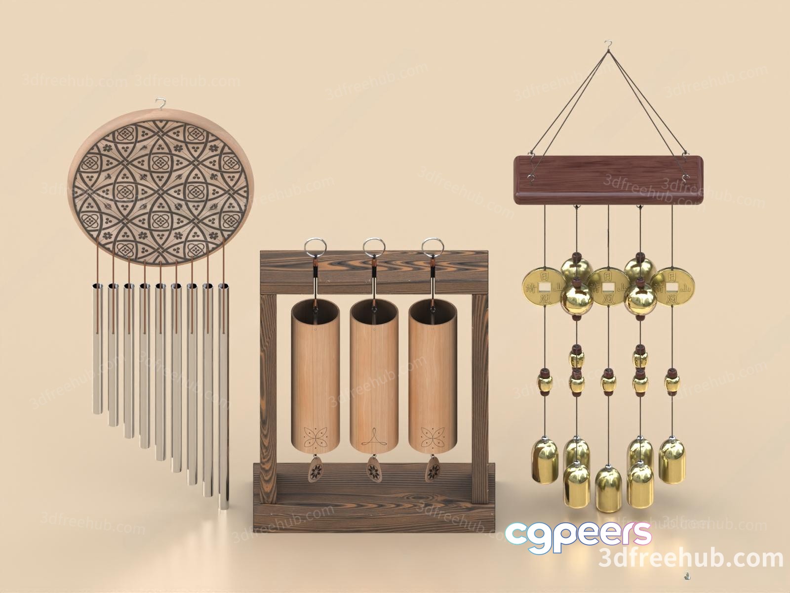 A Collection Of Wind Chimes 3D Model - 20892 - VRAY Render