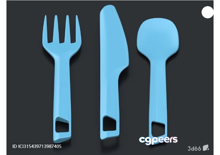 A Set Of Blue Plastic Utensils 3D Model - 8351 - VRAY Render