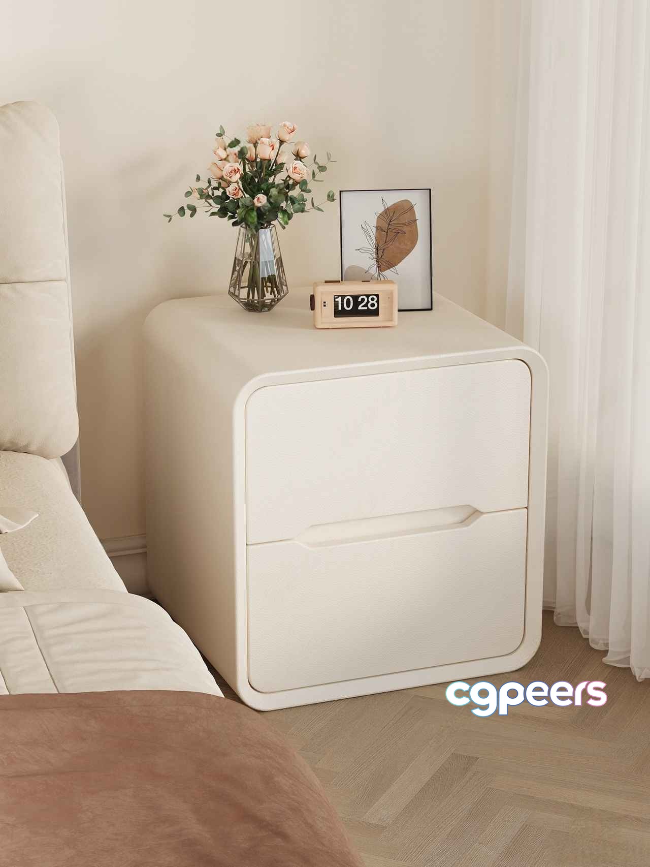 Modern White Nightstand 3D Model - 3205 - VRAY Render