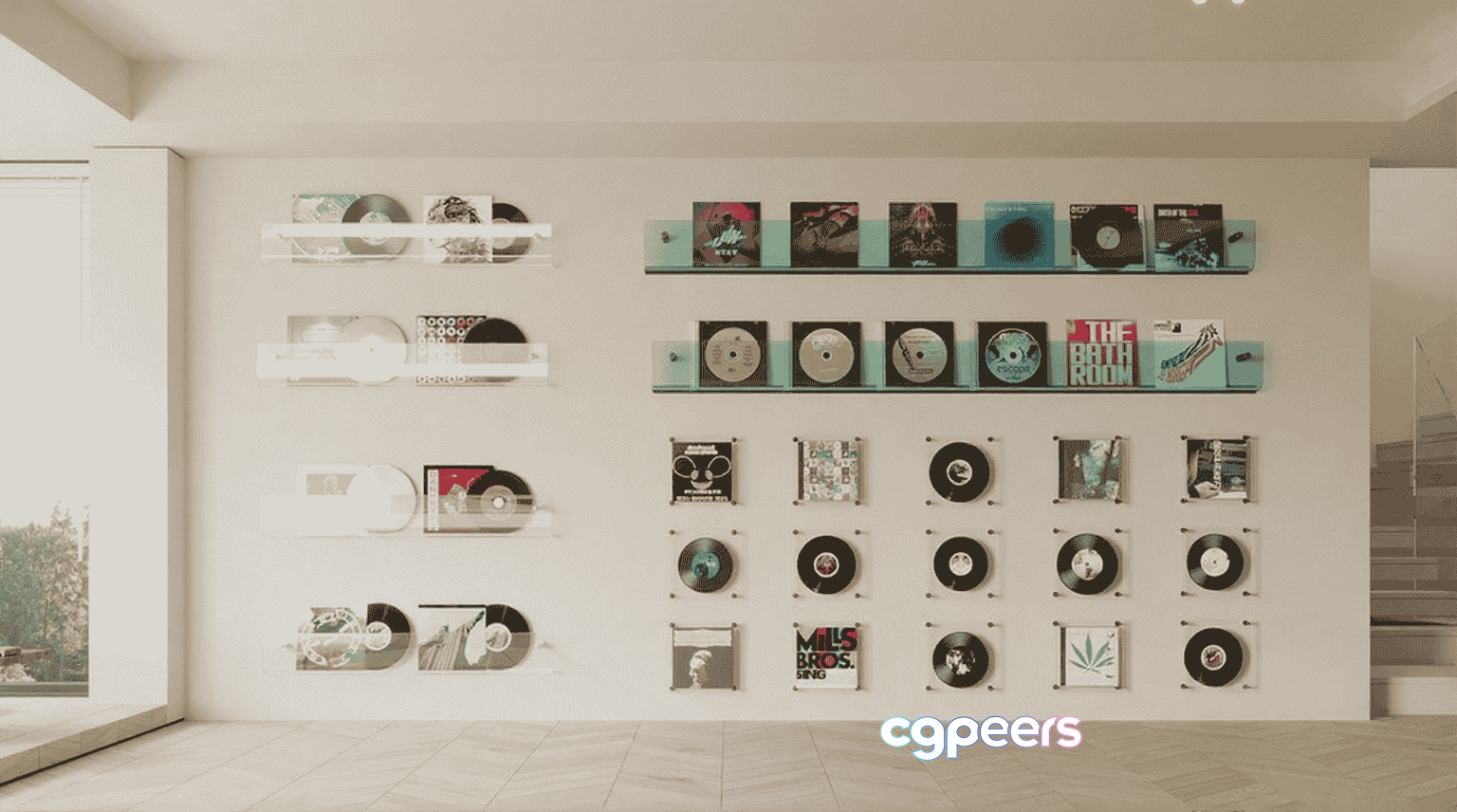 A Wall With Vinyl Records 3D Model - 13940 - VRAY Render A Wall With Vinyl Records 3D Model - 13940 - VRAY Render