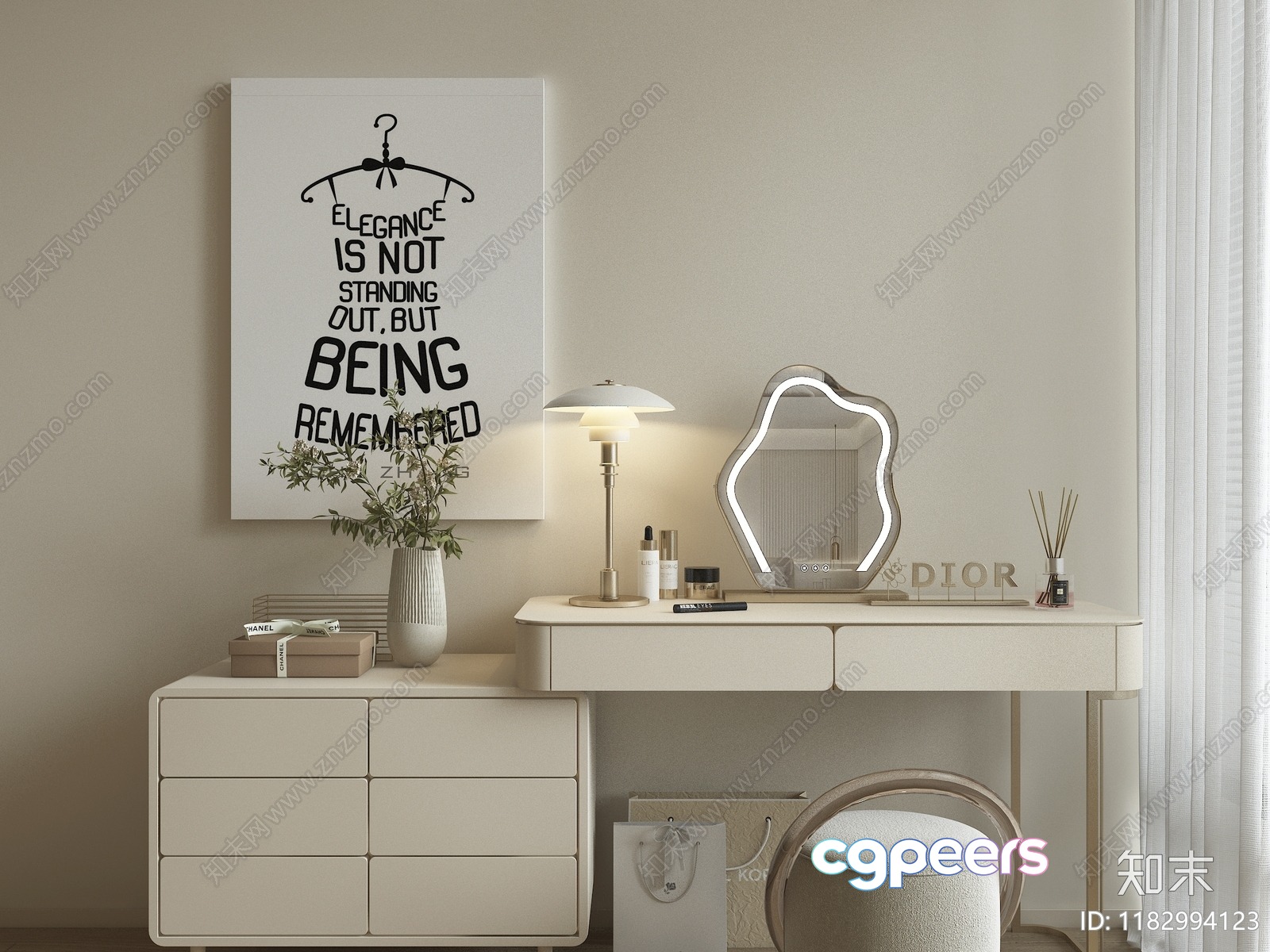A White Vanity Table 3D Model - 7516 - VRAY Render