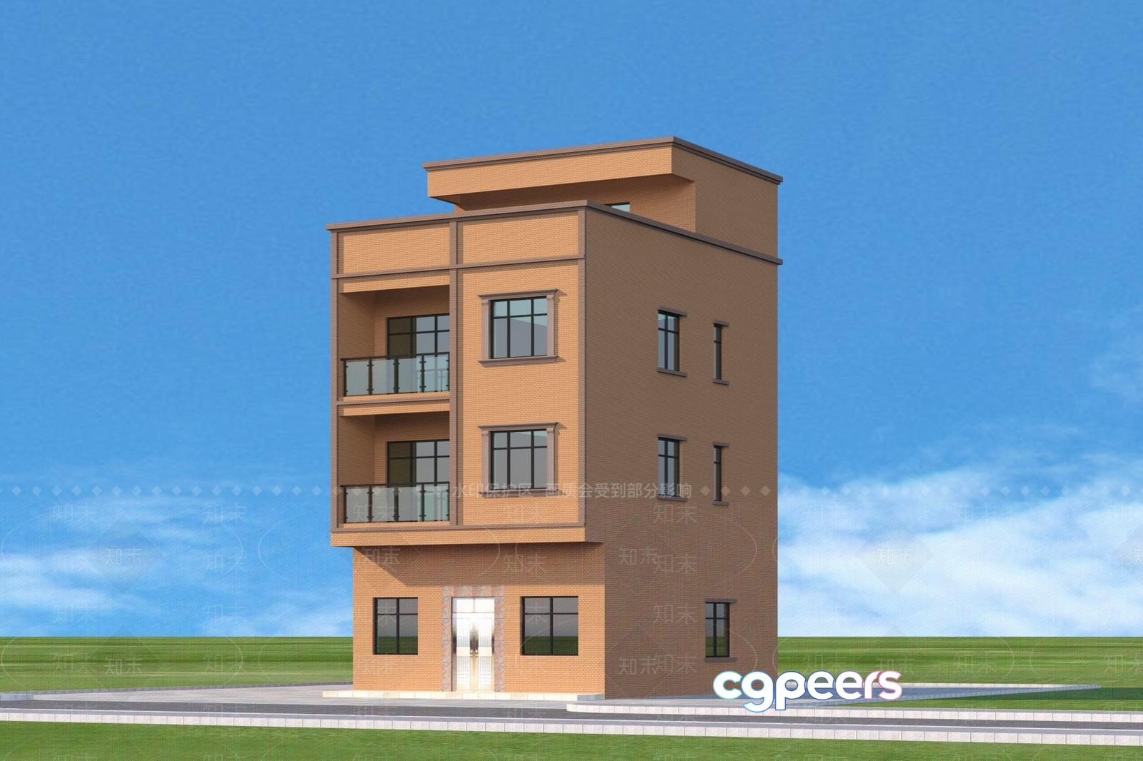 A 3-Story Apartment Building With Balconies 3D Model - 11514 - VRAY Render A 3-Story Apartment Building With Balconies 3D Model - 11514 - VRAY Render