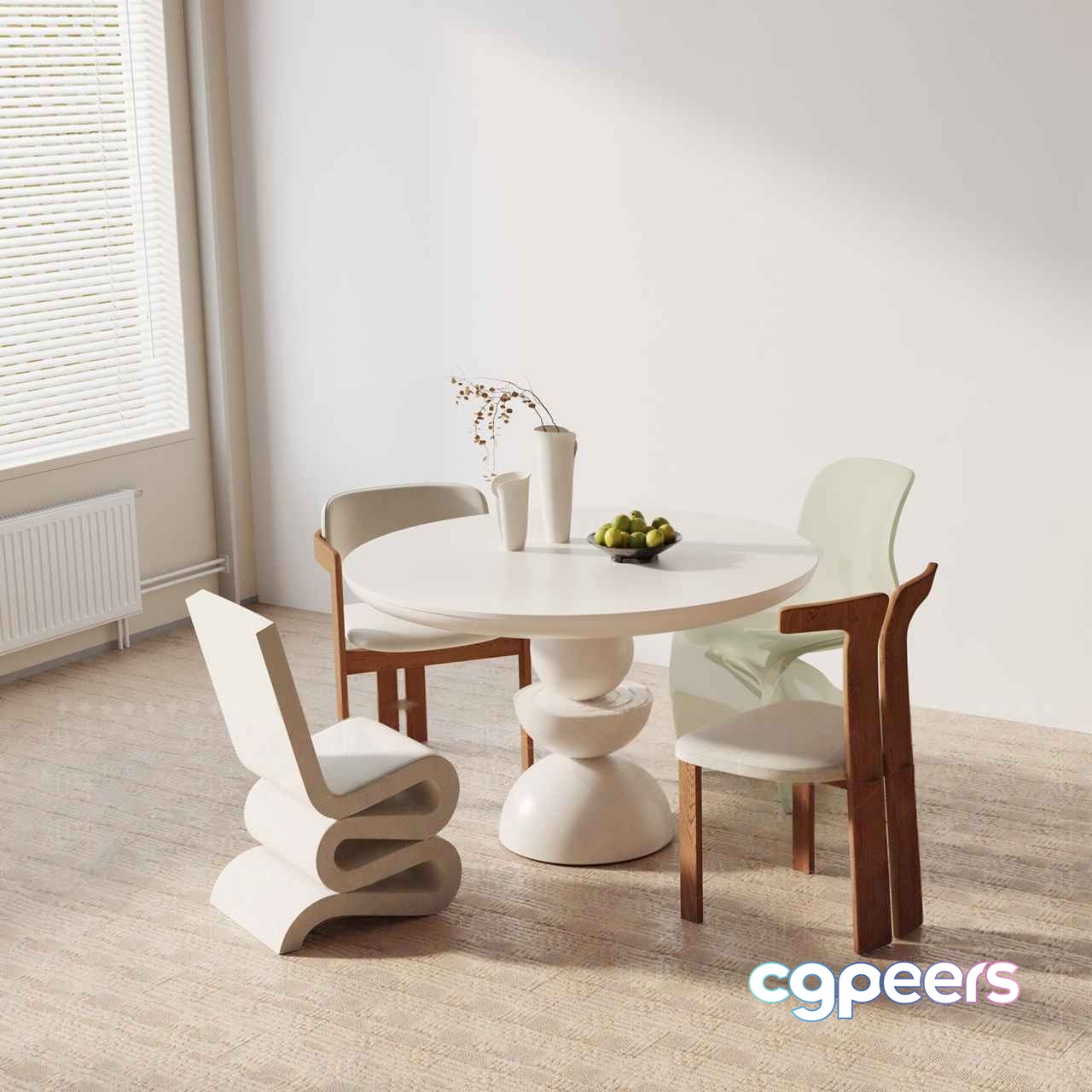 Modern White Dining Room 3D Model - 18151 - VRAY Render
