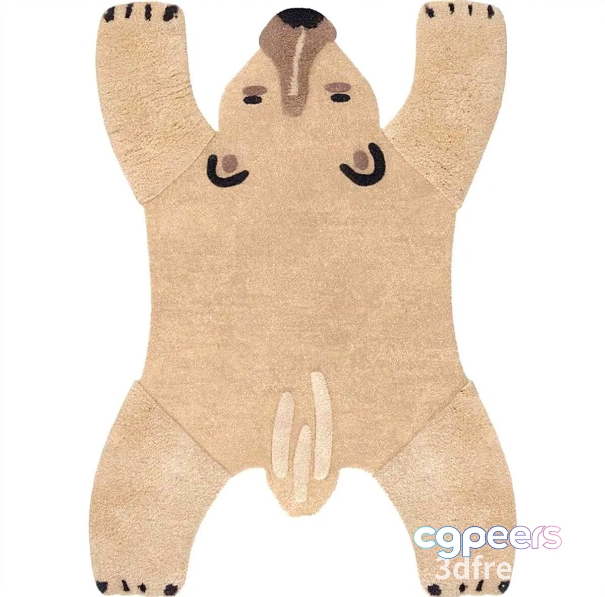 The Image Features A Cartoon-Style Illustration Of A Tan Bear With Black Markings On 3D Model - 18908 - VRAY Render