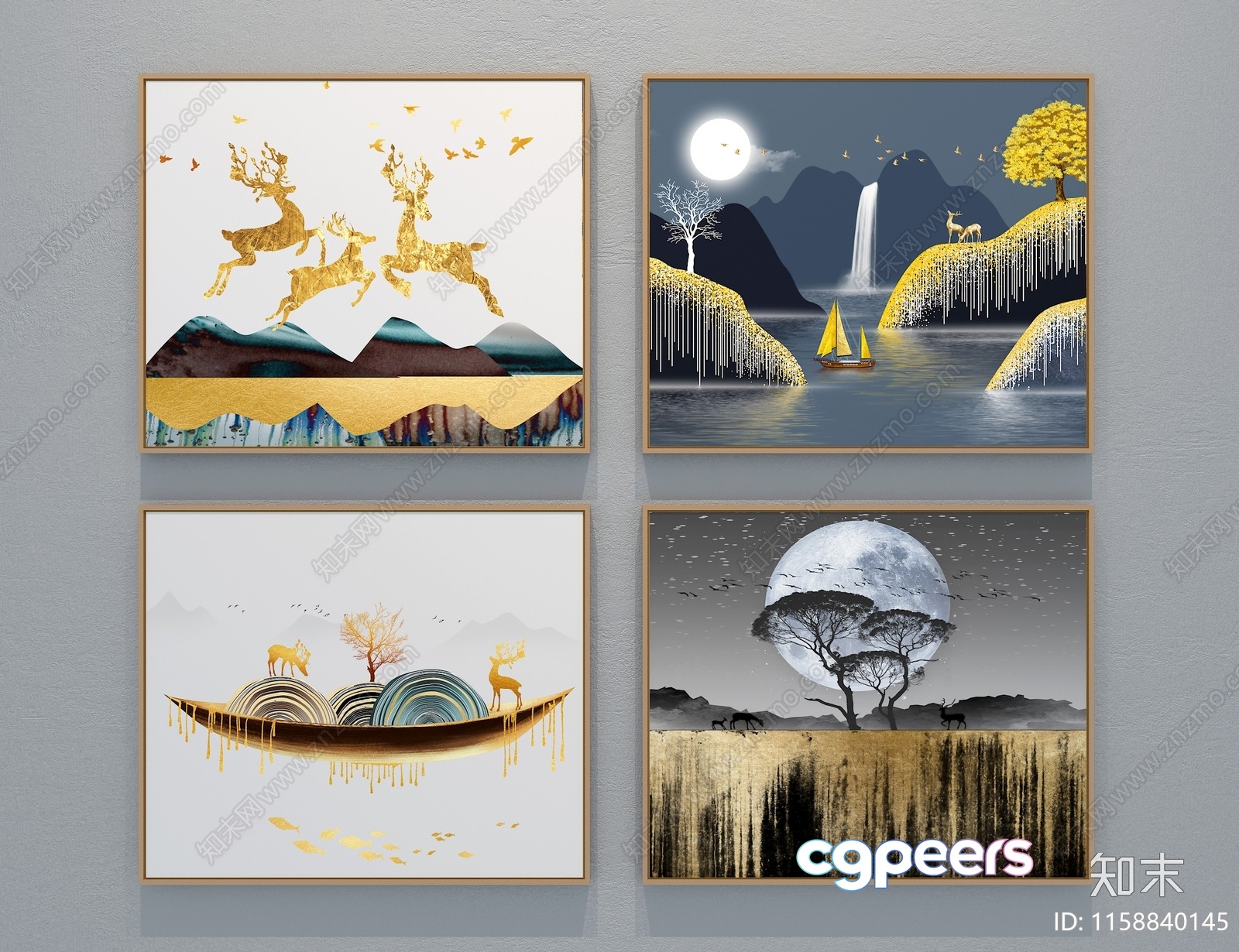 Four Framed Paintings Of Nature Scenes 3D Model - 14655 - VRAY Render