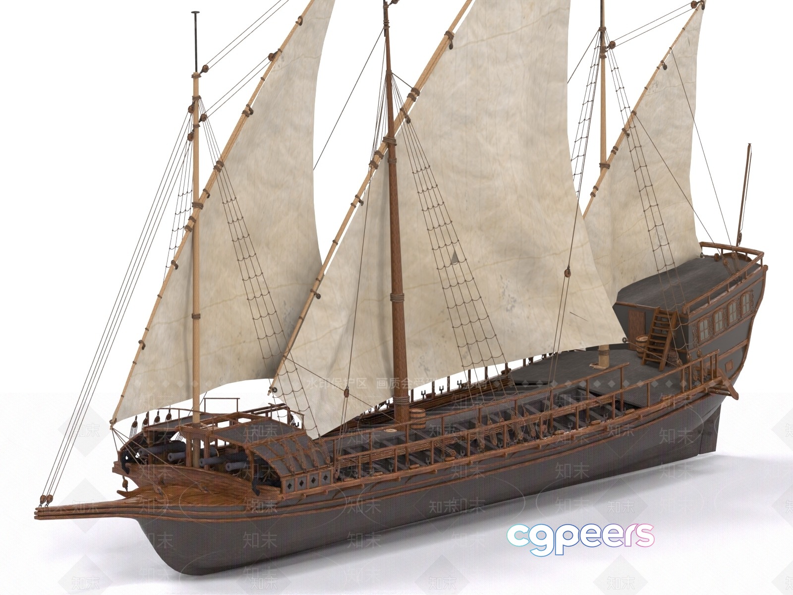 A Wooden Ship Model 3D Model - 579 - VRAY Render