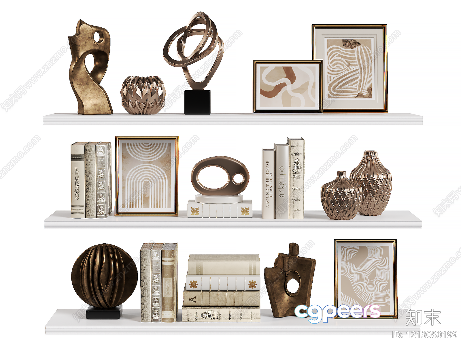 Modern Decorative Bookshelves 3D Model - 20670 - VRAY Render