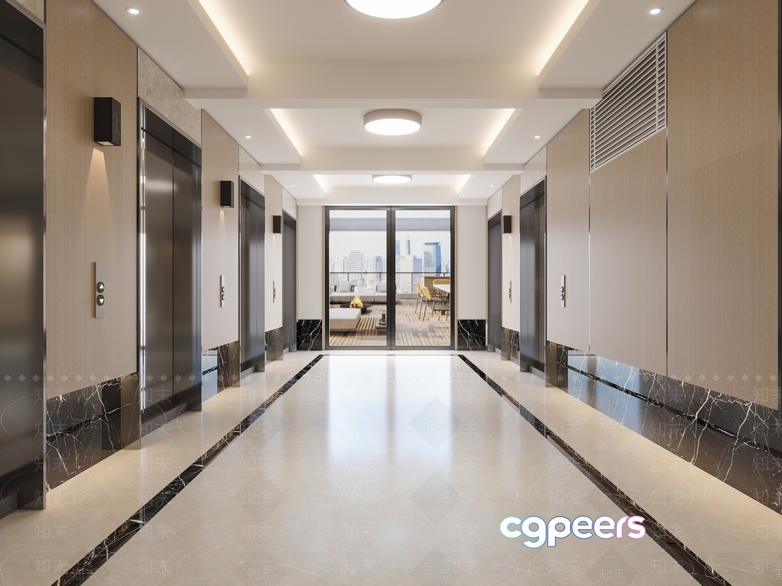 Contemporary Elevator Hallway 3D Model - 8149 - VRAY Render