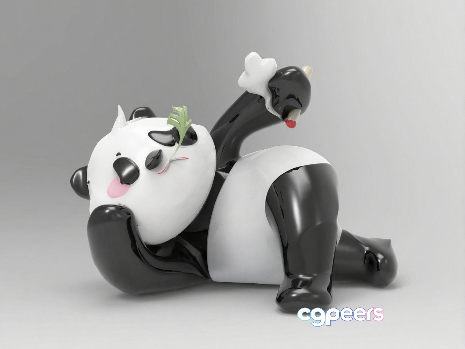 A Black And White Panda Figurine 3D Model - 12088 - VRAY Render