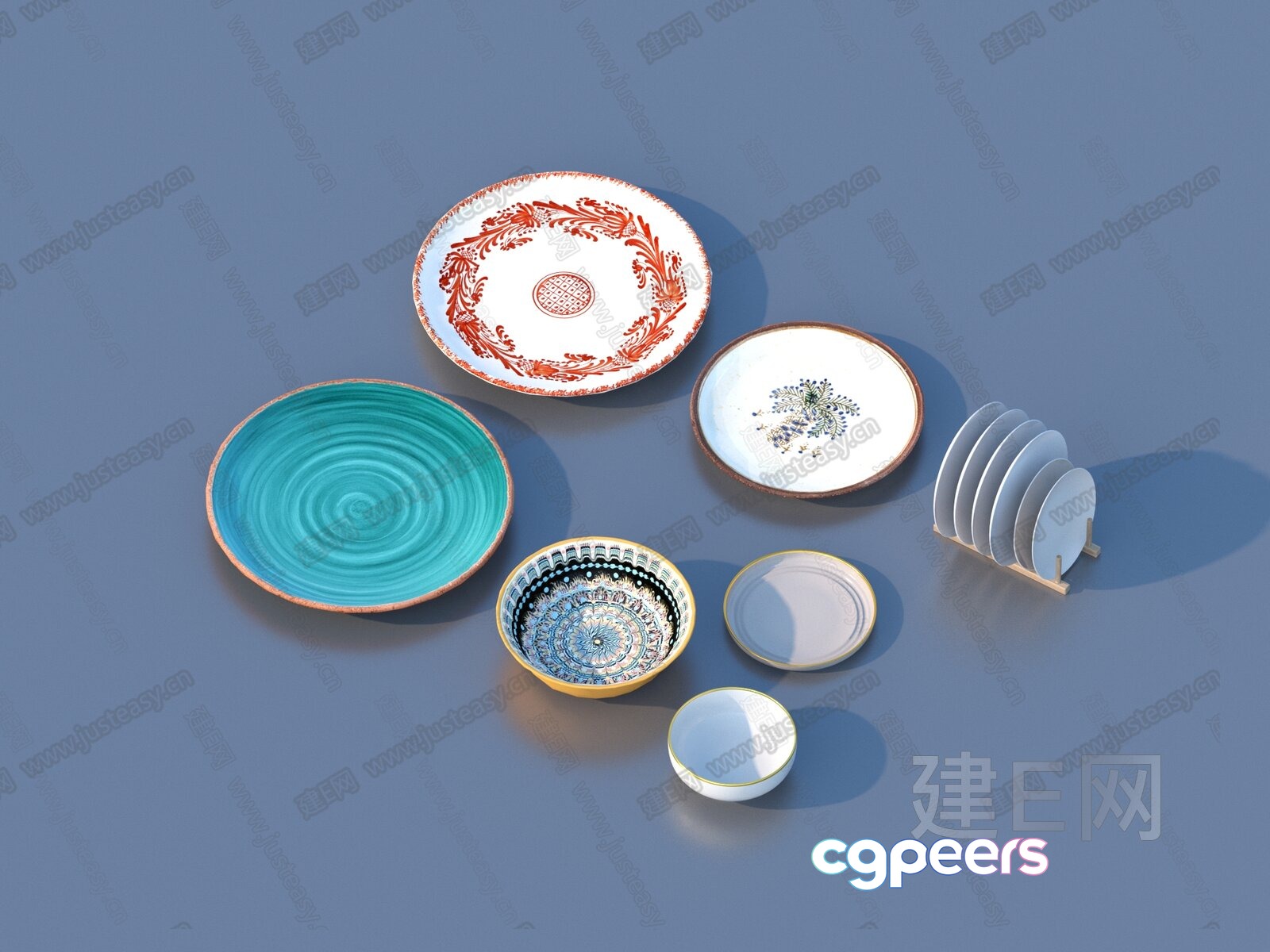 A Collection Of Ceramic Plates 3D Model - 7483 - VRAY Render