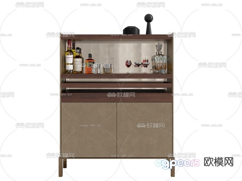 A Wooden Cabinet With Shelves And Drawers 3D Model - 19100 - VRAY Render