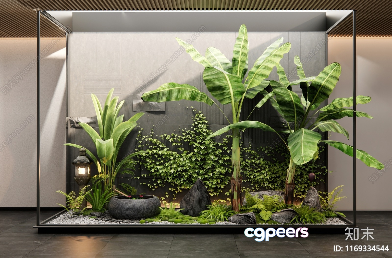 A Glass Terrarium With Green Plants 3D Model - 12466 - VRAY Render