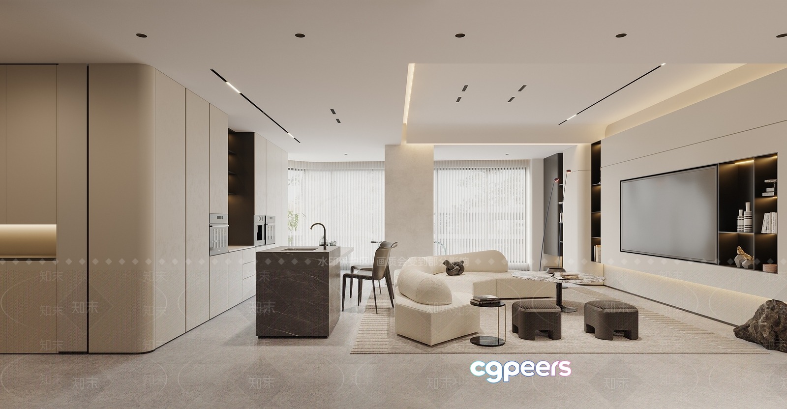 Modern Living Room 3D Model - 14427 - VRAY Render