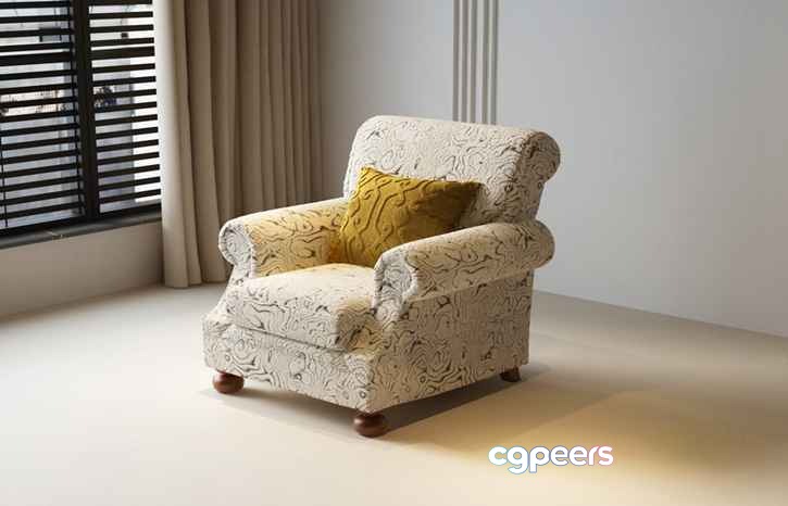 White Armchair With Yellow Pillow 3D Model - 2622 - VRAY Render White Armchair With Yellow Pillow 3D Model - 2622 - VRAY Render