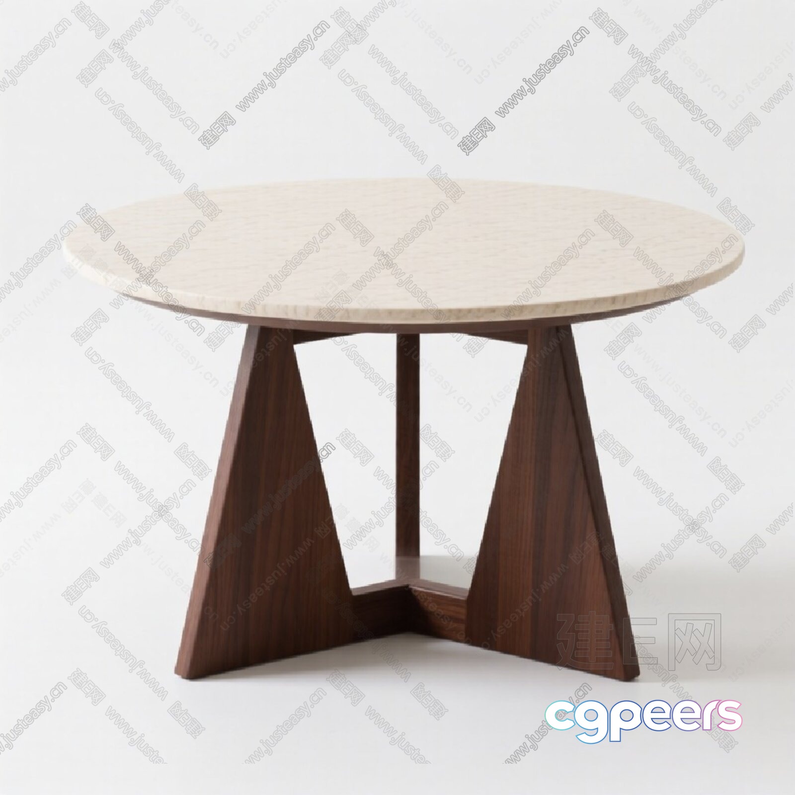 A Round Table With A Light-Colored Top And Dark Wooden Legs 3D Model - 17681 - VRAY Render