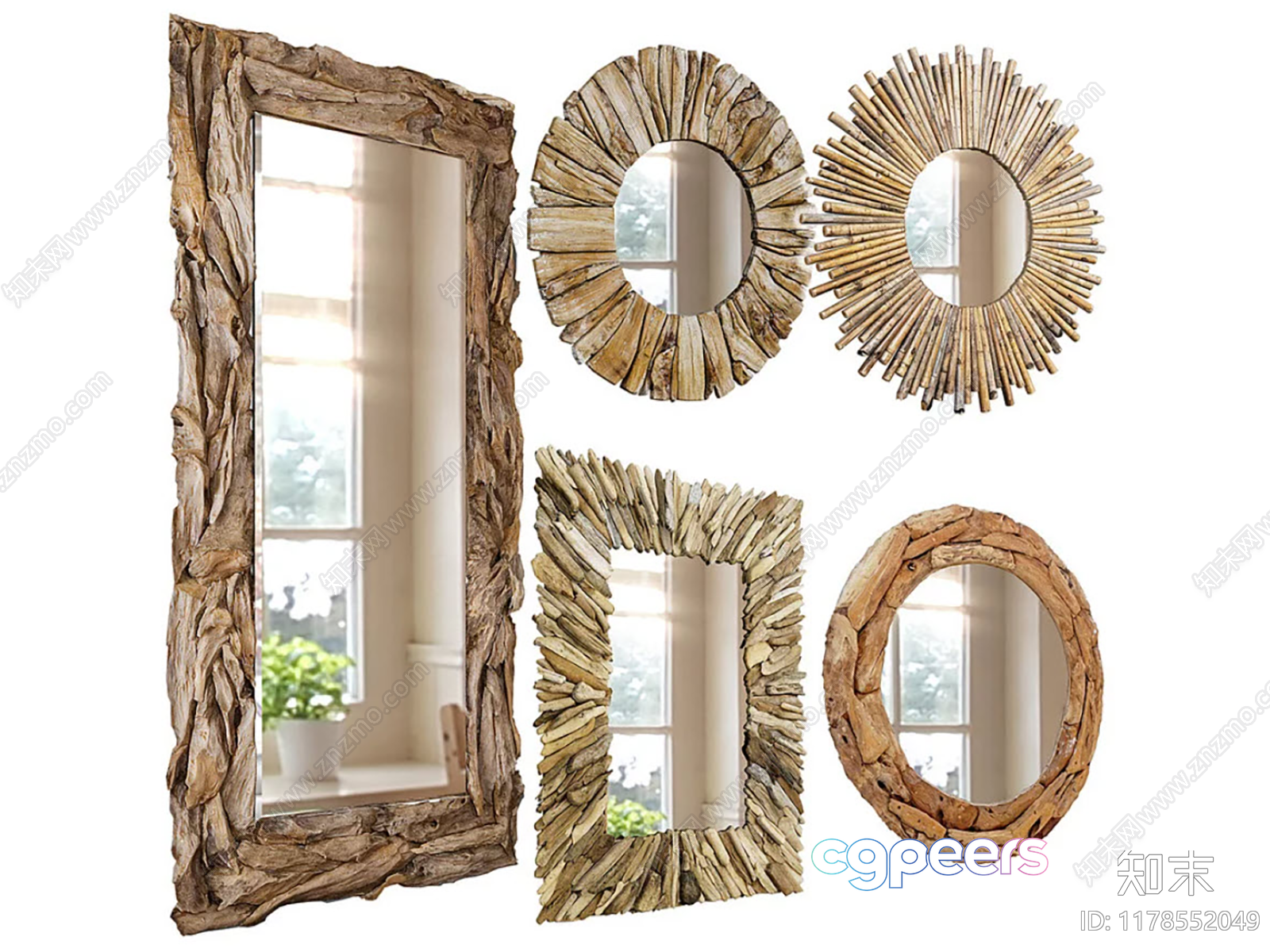 Rustic Wooden Mirrors 3D Model - 5402 - VRAY Render Rustic Wooden Mirrors 3D Model - 5402 - VRAY Render