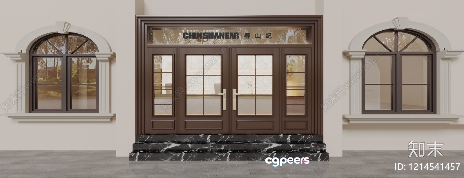 A Brown Door With Windows On Either Side 3D Model - 17769 - VRAY Render A Brown Door With Windows On Either Side 3D Model - 17769 - VRAY Render