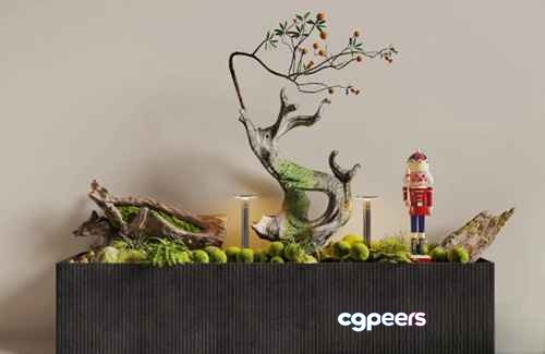 A Decorative Wooden Box With A Nutcracker Figurine And A Small Tree 3D Model - 5030 - CORONA Render A Decorative Wooden Box With A Nutcracker Figurine And A Small Tree 3D Model - 5030 - CORONA Render