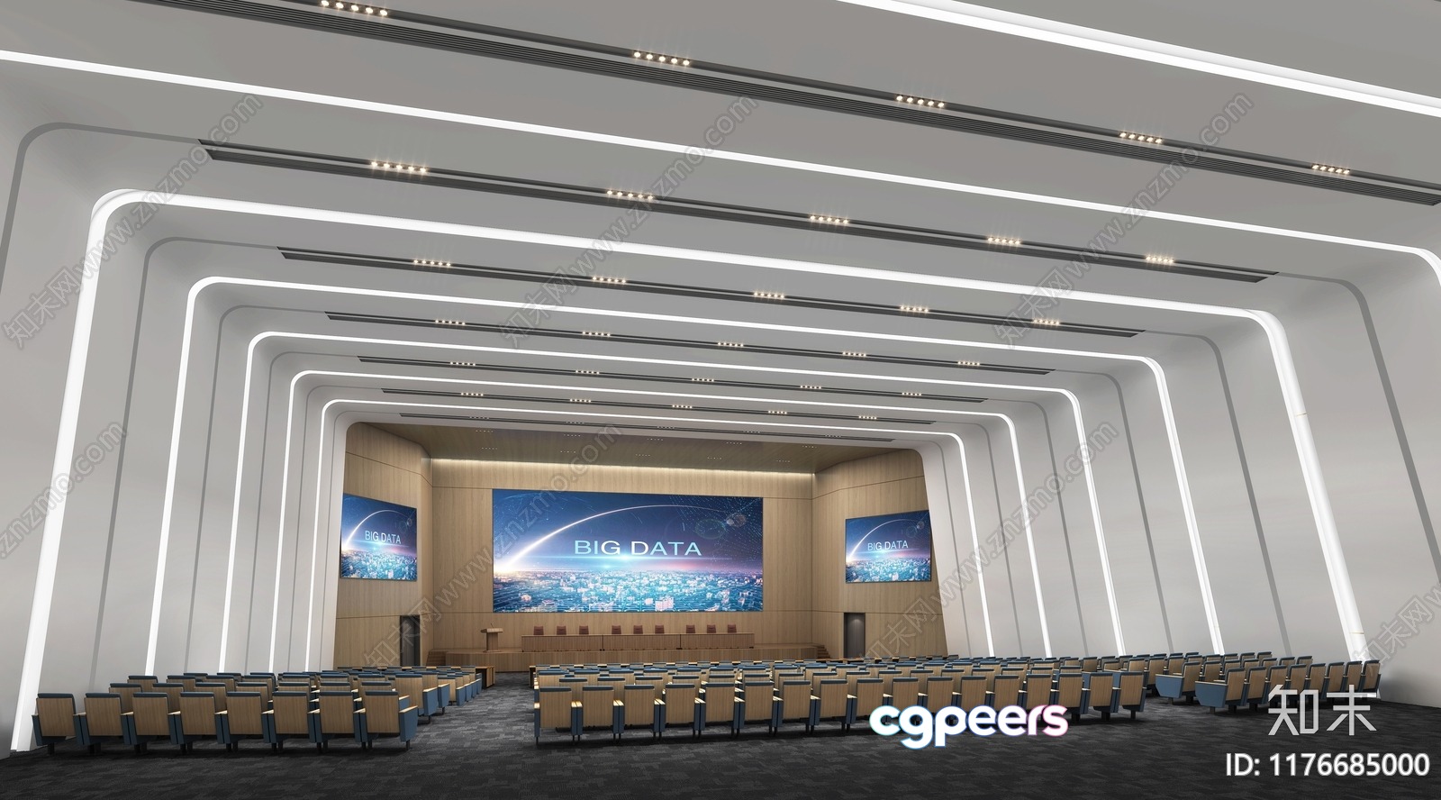 The Main Subject In This Image Is A Large Auditorium With A Stage And 3D Model - 14446 - VRAY Render