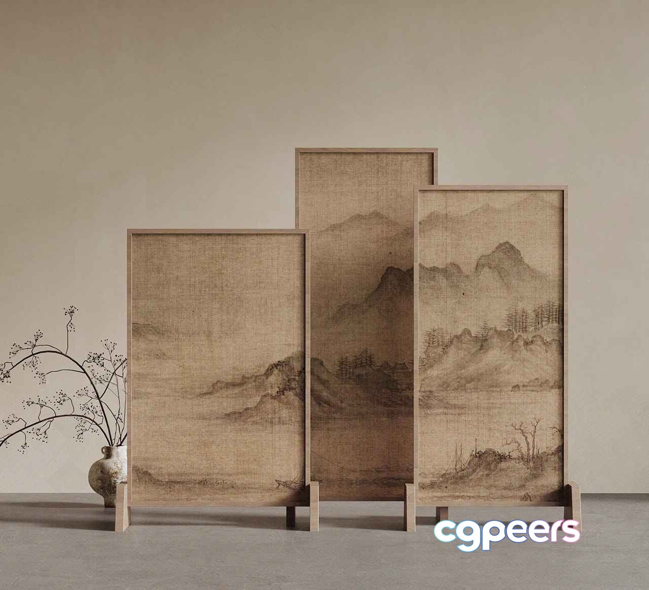 A Set Of Four Framed Paintings With A Minimalist Monochromatic Style 3D Model - 13216 - VRAY Render