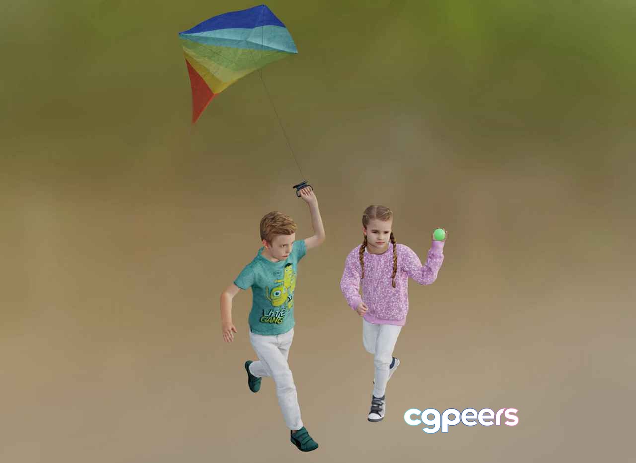 Two Children 3D Model - 15639 - VRAY Render