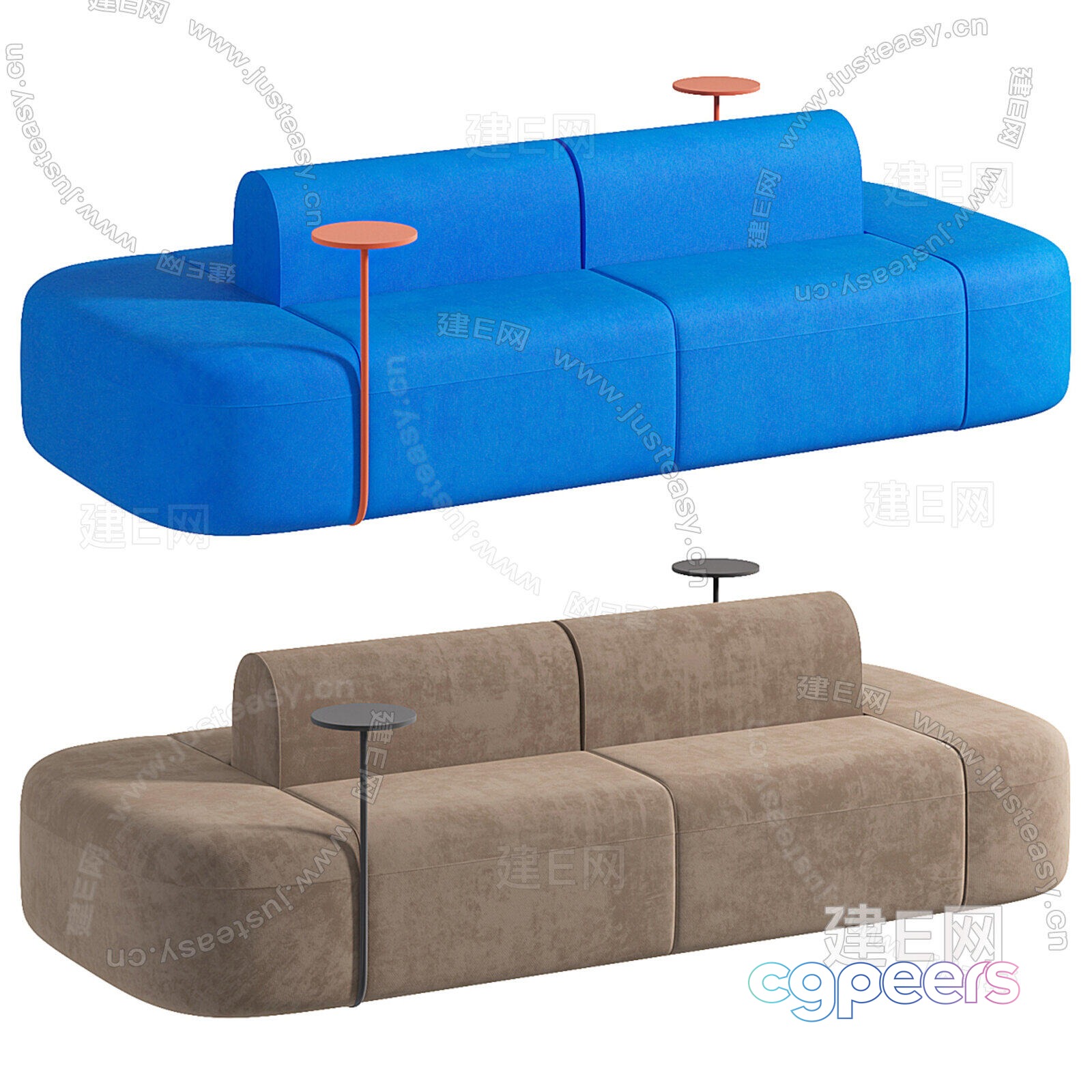 A Blue Couch With A Table 3D Model - 5417 - VRAY Render