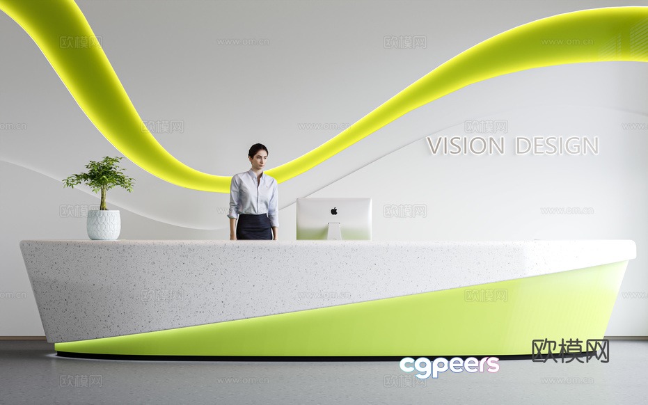 Modern Office Reception Desk 3D Model - 11435 - VRAY Render