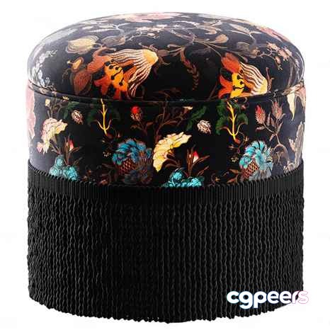 A Black Ottoman With A Floral Pattern 3D Model - 3041 - CORONA Render