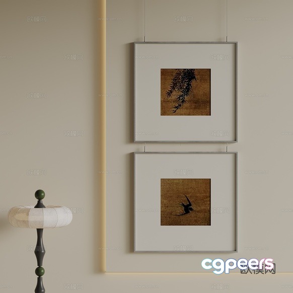 A Wall With Two Framed Pictures 3D Model - 7087 - VRAY Render