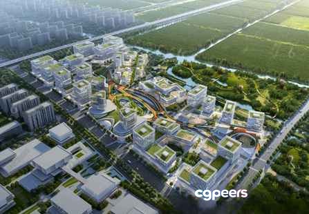 Aerial View Of A City 3D Model - 5589 - VRAY Render Aerial View Of A City 3D Model - 5589 - VRAY Render
