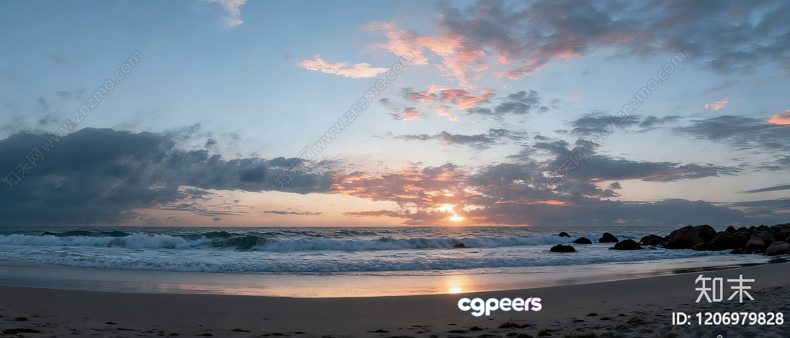 A Serene Beach Scene At Sunset 3D Model - 7399 - VRAY Render