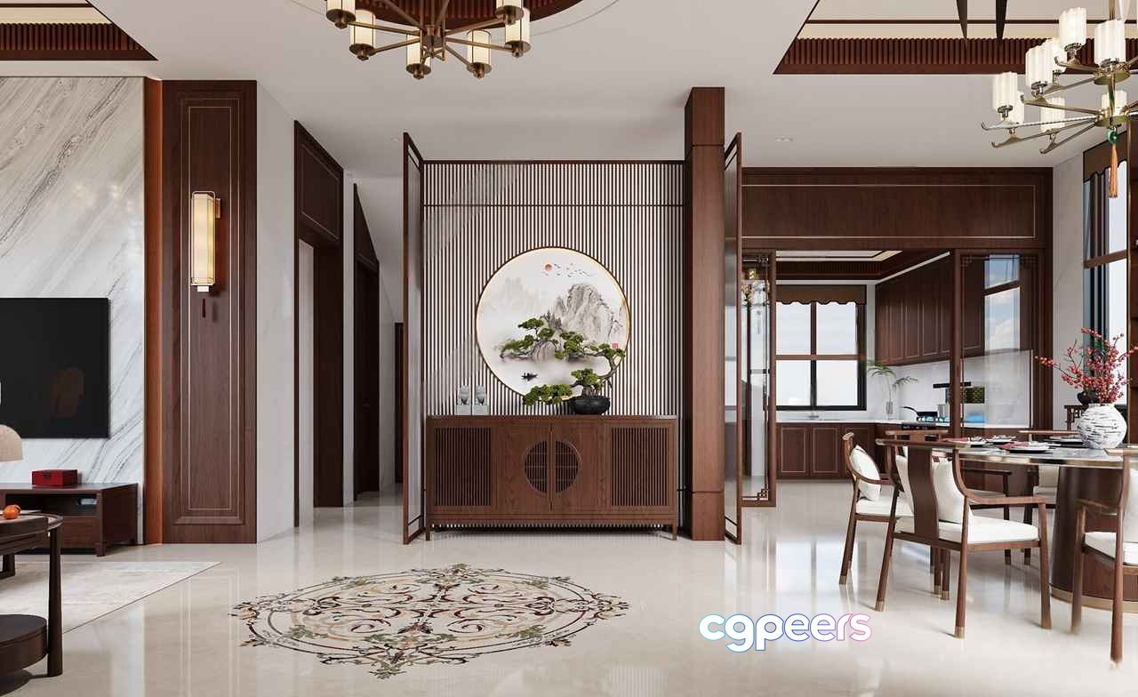 Modern Chinese-Style Living Room 3D Model - 17323 - VRAY Render Modern Chinese-Style Living Room 3D Model - 17323 - VRAY Render
