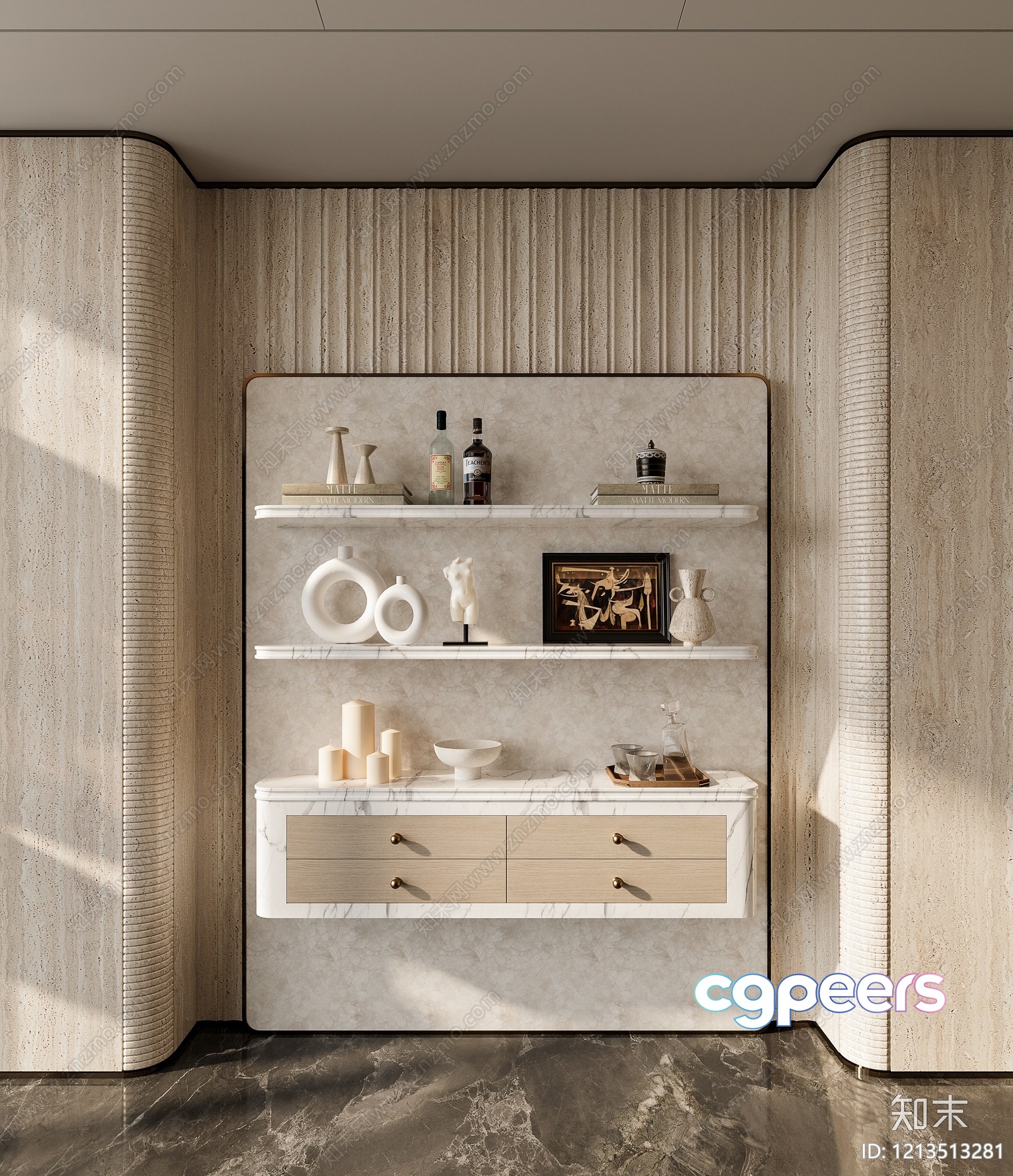 Modern Decorative Shelf 3D Model - 7901 - VRAY Render Modern Decorative Shelf 3D Model - 7901 - VRAY Render