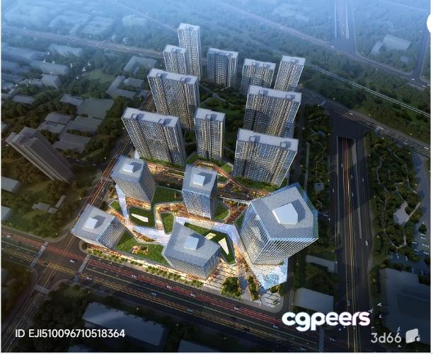 The Main Subject Is A 3D Rendering Of A Cityscape With Tall 3D Model - 3073 - VRAY Render