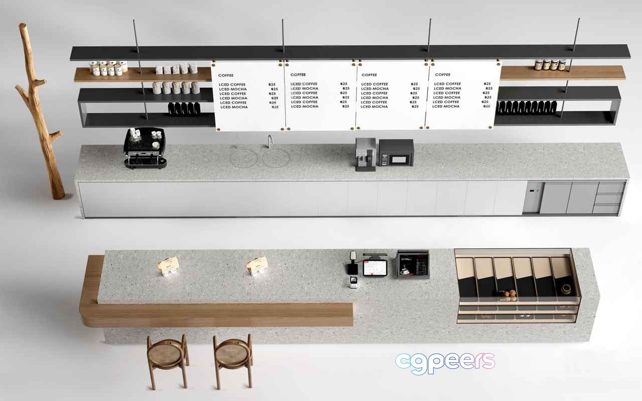Modern Coffee Shop 3D Model - 242 - CORONA Render