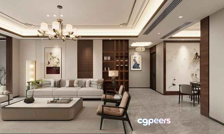 Modern Living Room 3D Model - 10685 - CORONA Render