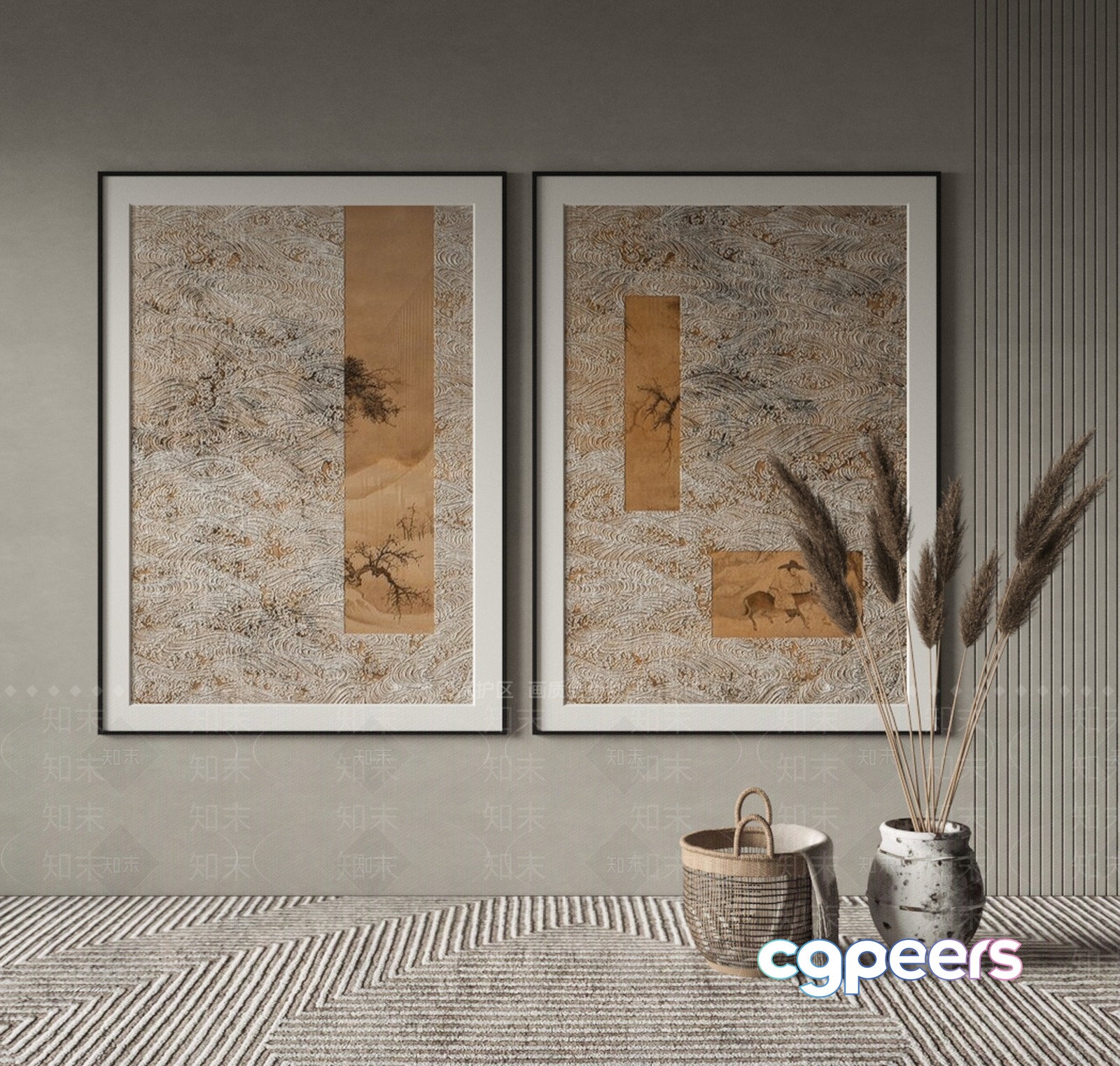 A Pair Of Framed Artwork Pieces 3D Model - 11691 - VRAY Render