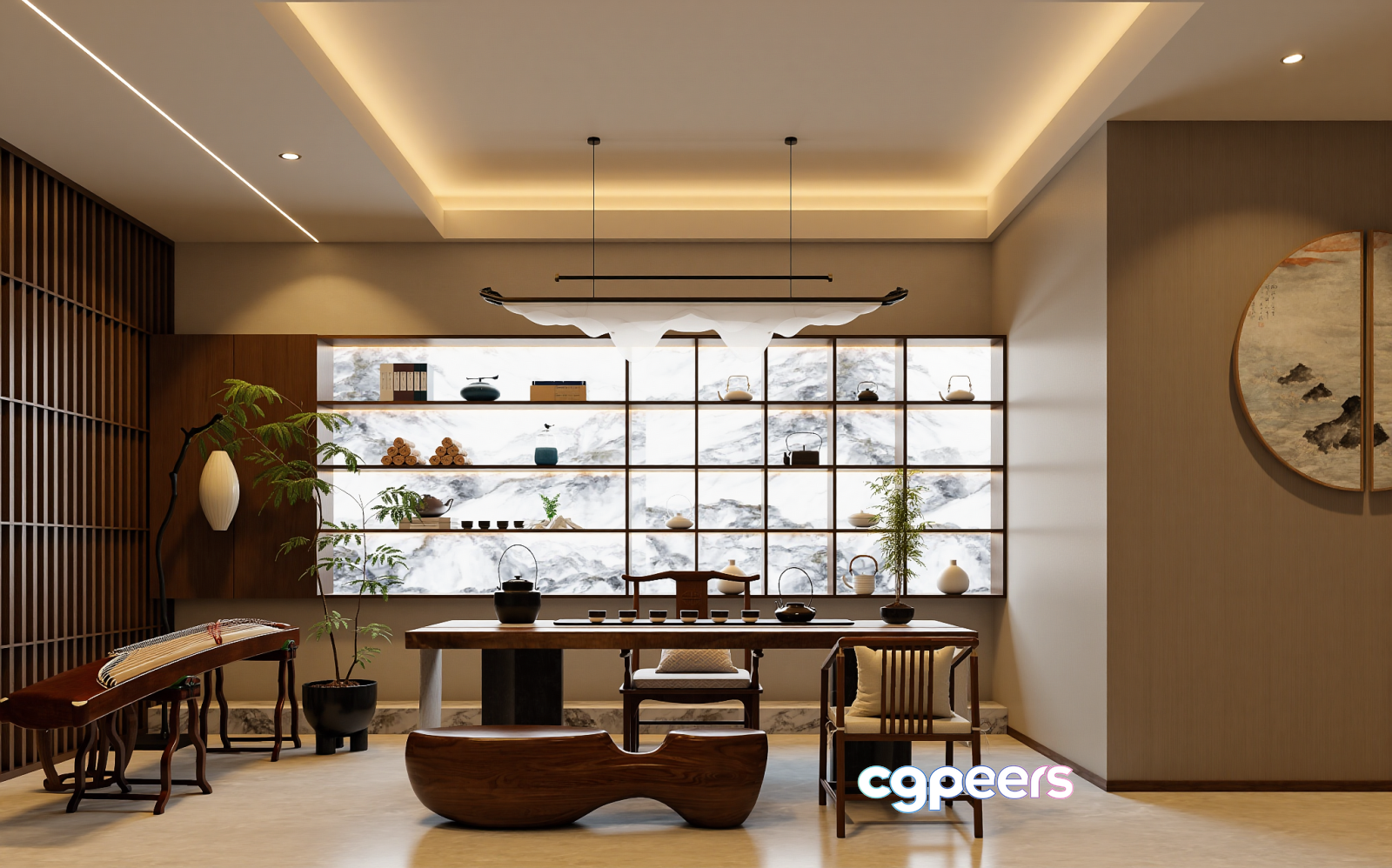 Asian-Style Dining Room 3D Model - 22331 - VRAY Render