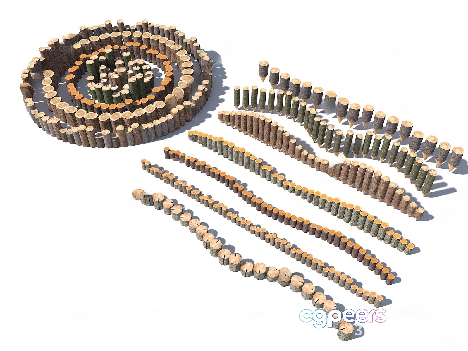 A Collection Of Wooden Logs 3D Model - 22198 - VRAY Render