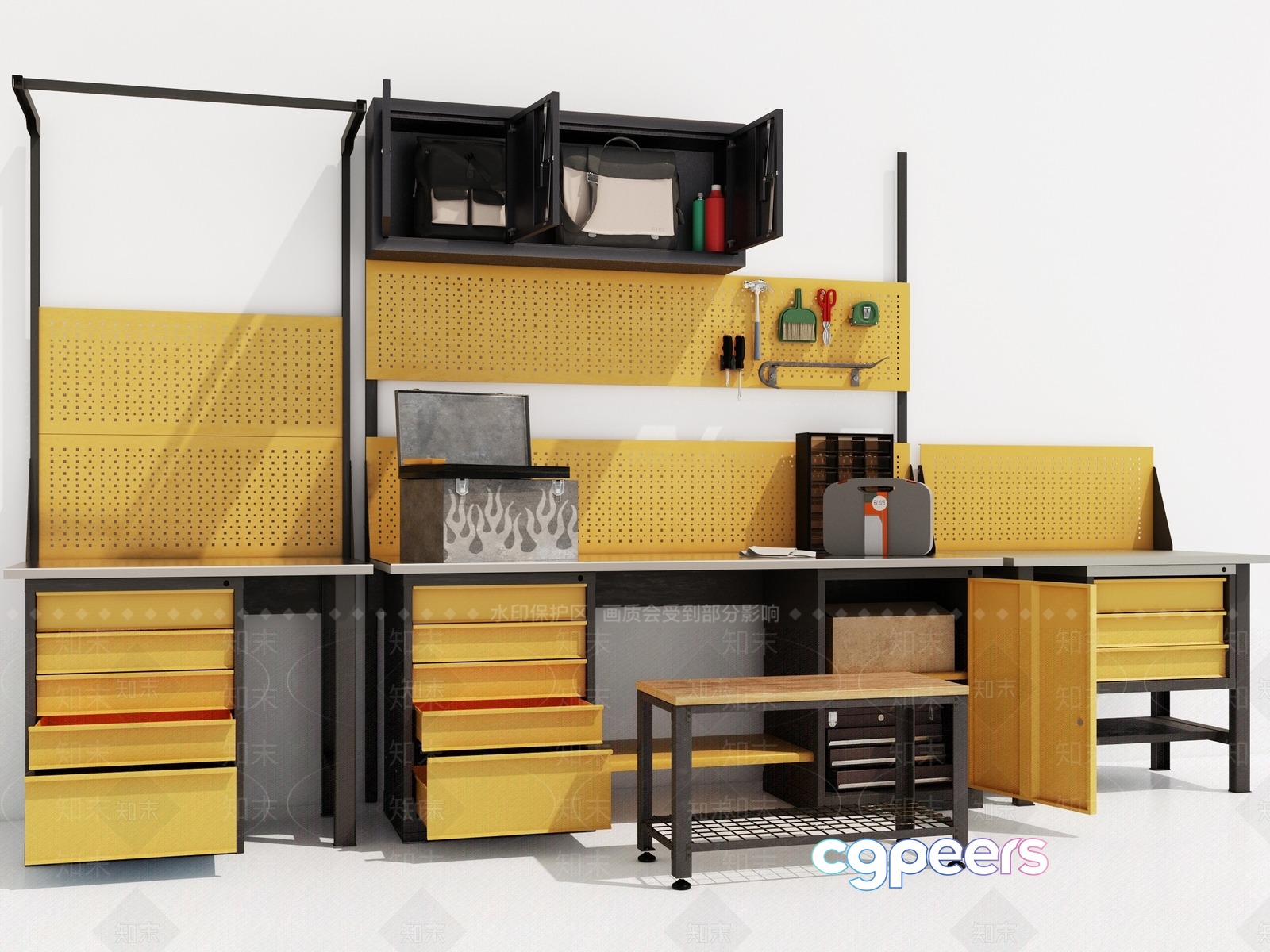 A Yellow And Gray Workbench 3D Model - 19207 - VRAY Render A Yellow And Gray Workbench 3D Model - 19207 - VRAY Render