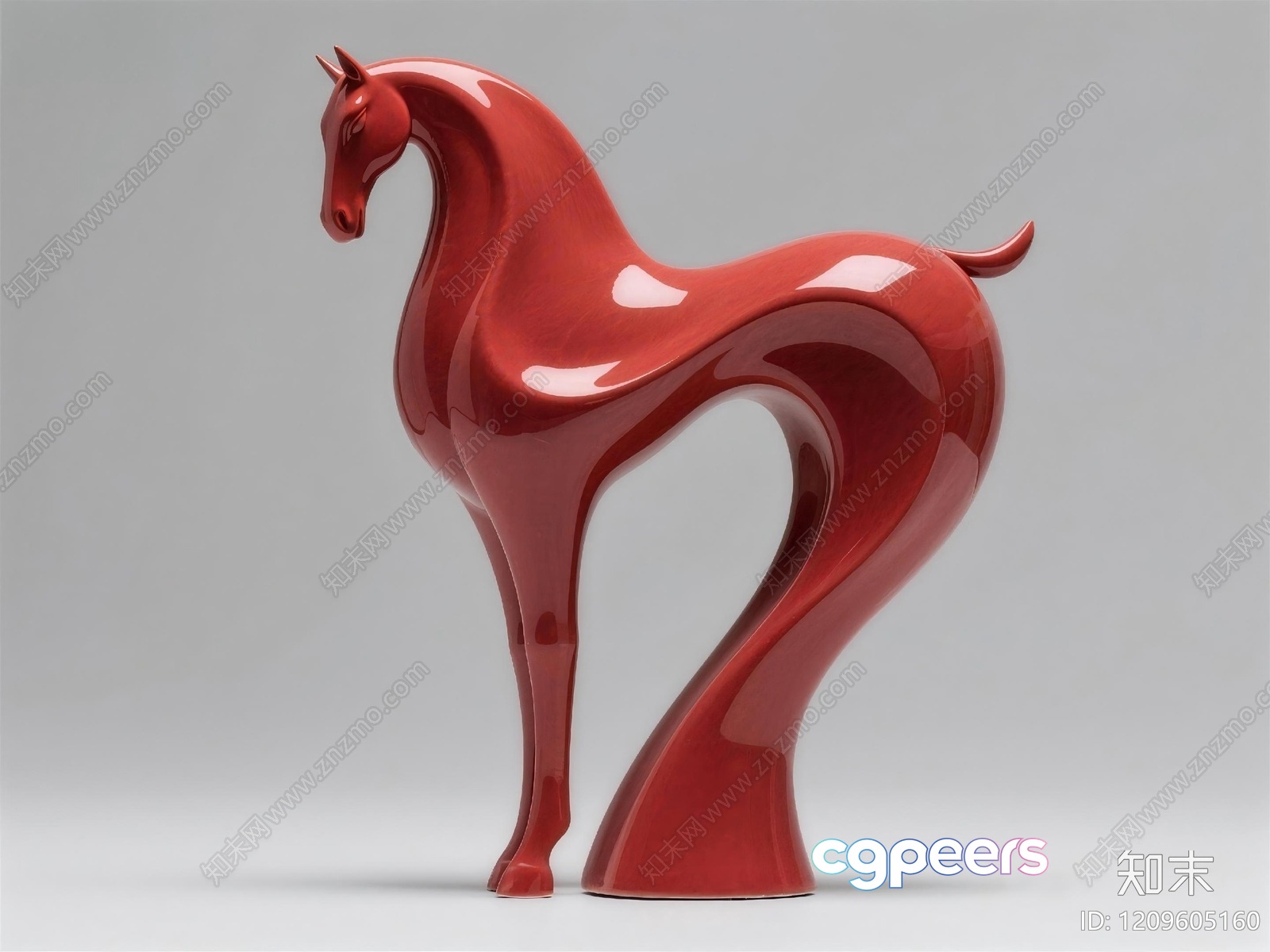 A Red Ceramic Horse Figurine 3D Model - 5632 - VRAY Render