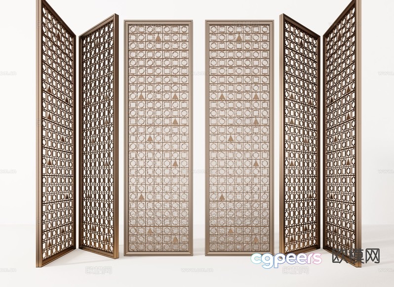 A Tall Four-Panel Screen With A Geometric Pattern 3D Model - 15144 - VRAY Render A Tall Four-Panel Screen With A Geometric Pattern 3D Model - 15144 - VRAY Render