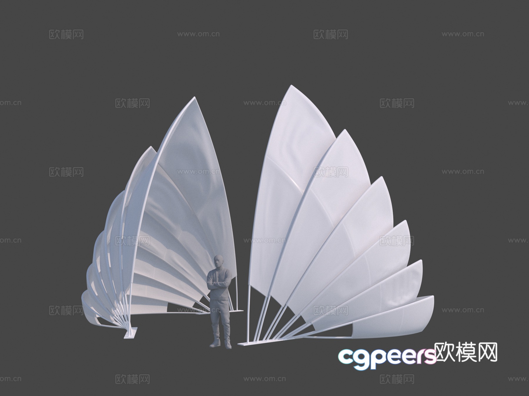 The Single Main Subject In This Image Is A Man Standing Between Two Sets Of 3D Model - 516 - VRAY Render